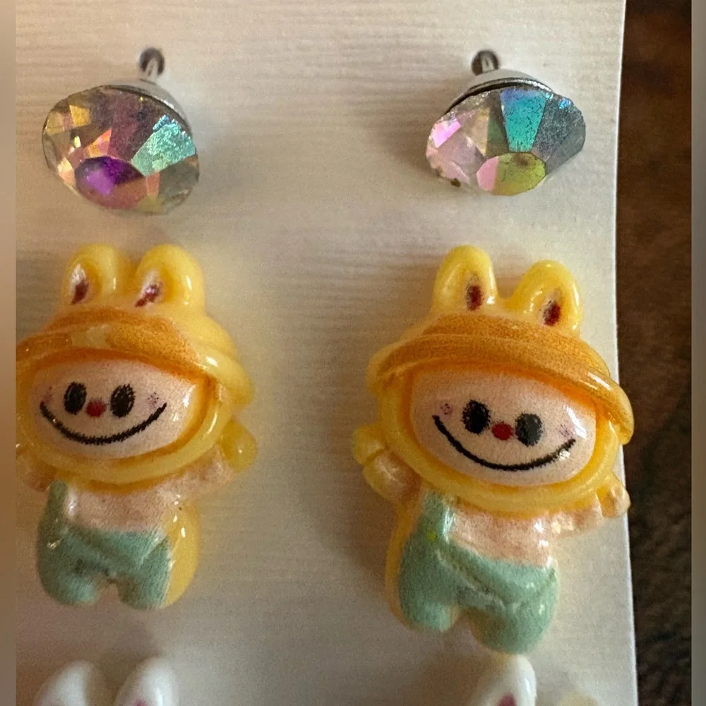 Cute Labubu Character Stud Earring Set